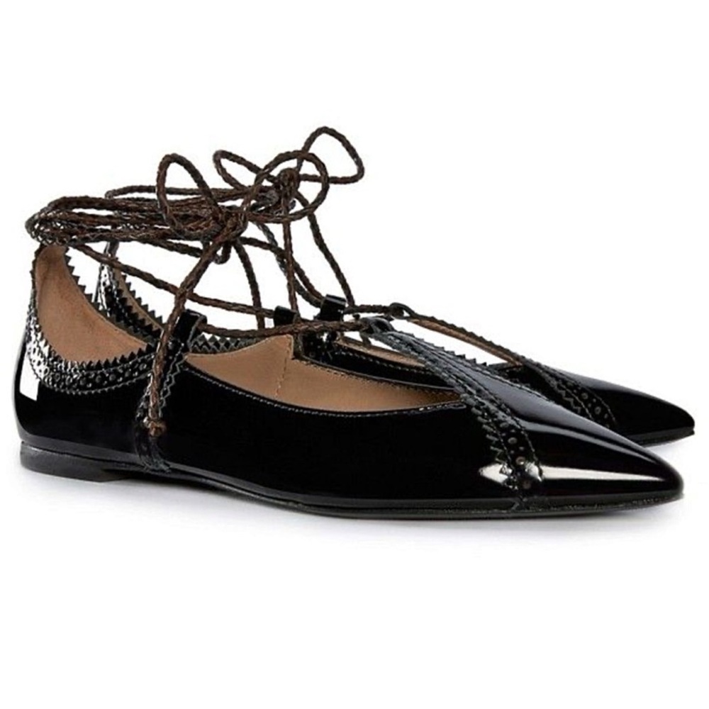 Tory Burch Varenne Patent Leather Lace Up Flats